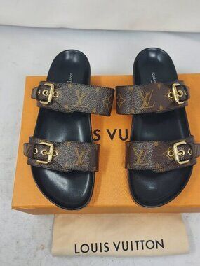 Louis Vuitton Brown Buckle Bom Dia Monogram Flat Slide Sandal
